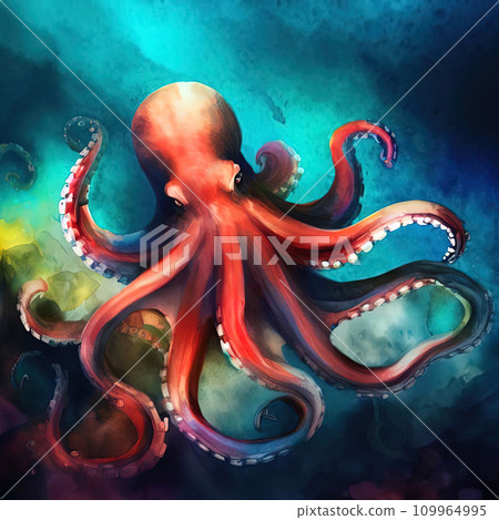 one octopus with various watercolor 109964995