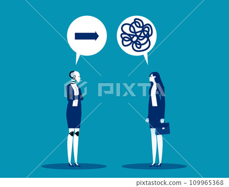 Robot offering guidance to Human confused about direction. Artificial intelligence business vector illustration Robot offering guidance to Human confused about direction. Artificial intelligence business vector illustration 109965368