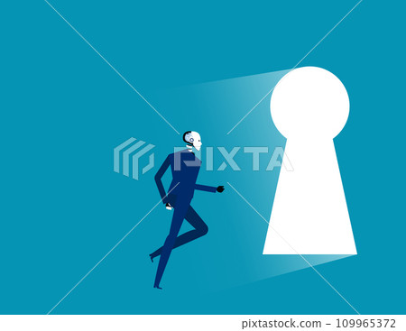 Robot running to large keyhole. Artificial intelligence business vector illustration 109965372