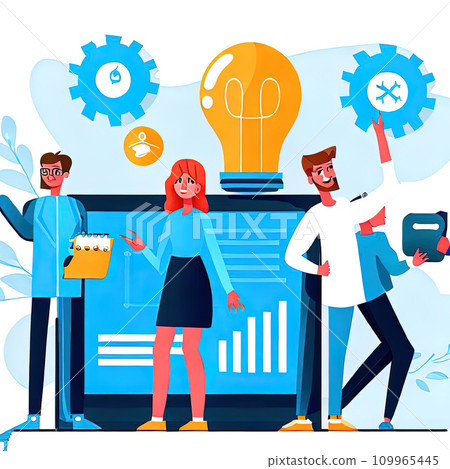 Digital marketing strategy team in Flat cartoon character graphic design Digital marketing strategy team in Flat cartoon character graphic design 109965445