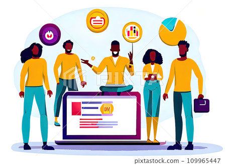 Digital marketing strategy team in Flat cartoon character graphic design  109965447