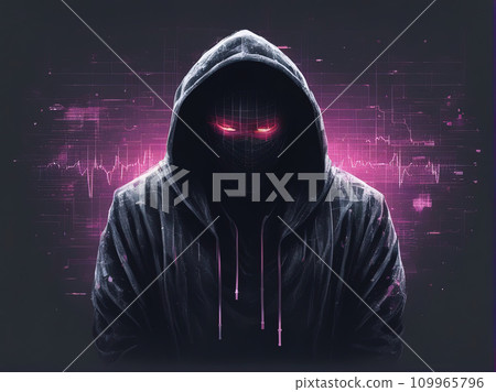 Hacker in hoodie in dark background  109965796