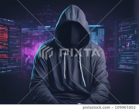 Hacker in hoodie in dark background Hacker in hoodie in dark background 109965802