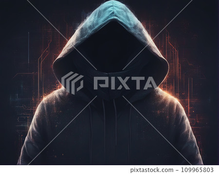 Hacker in hoodie in dark background  109965803