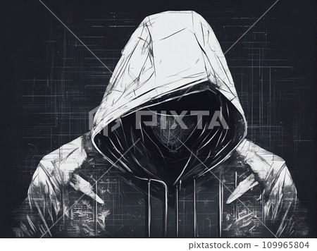Hacker in hoodie in dark background  109965804