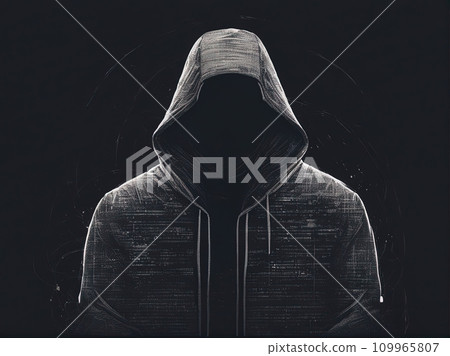 Hacker in hoodie in dark background  109965807