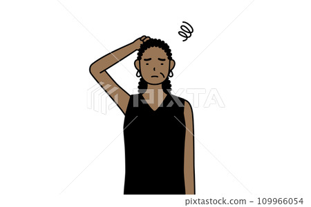 African senior woman scratching her head in trouble African senior woman scratching her head in trouble 109966054