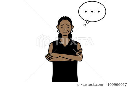 African senior woman thinking with her arms crossed African senior woman thinking with her arms crossed 109966057