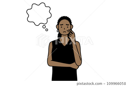 African senior woman thinking while scratching her face African senior woman thinking while scratching her face 109966058