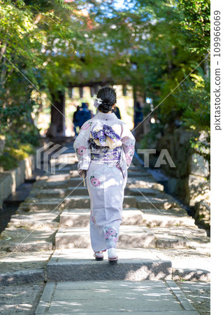 穿著和服的女人,日本京都傳統建築背景 穿著和服的女人,日本京都傳統建築背景 109966069