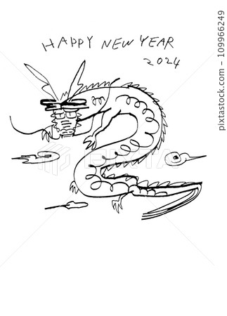 Dragon 01 Analog pen drawing New Year's card 2024 109966249
