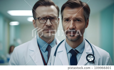 Male doctor in lab coat with stethoscope and medical tool. Generative AI 109966801