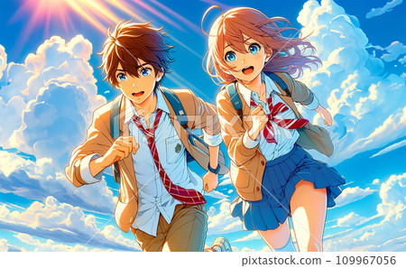 動漫風格插畫高中男生女生跑步輕小說風格生成AI 動漫風格插畫高中男生女生跑步輕小說風格生成AI 109967056