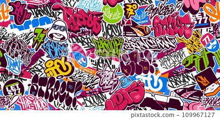 Abstract Seamless Colorful Urban Graffiti Style Sticker Bombing Street Art Lettering Background 109967127