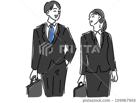 穿西裝找工作的男女簡單線條畫 穿西裝找工作的男女簡單線條畫 109967908
