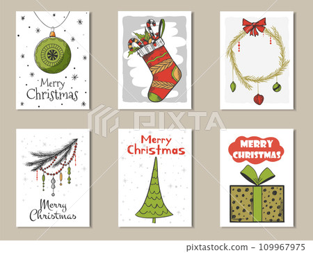 Christmas hand drawn card set. Doodle vector illustration. 109967975