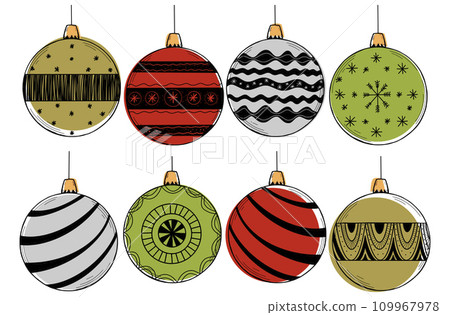 Vector set of hand drawn Christmas ball toy. 109967978