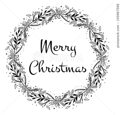Vintage engraving Christmas wreath illustration. Hand drawn. Vintage engraving Christmas wreath illustration. Hand drawn. 109967998