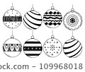 Vector set of hand drawn Christmas ball toy. Christmas coloring page book 109968018