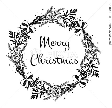Vintage engraving Christmas wreath illustration. Hand drawn. Vintage engraving Christmas wreath illustration. Hand drawn. 109968038