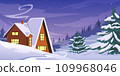 House on the background of a winter landscape at sunset 109968046