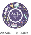 Hand drawn color Bathroom icons set. Vector illustration home bath symbols collection. Doodle sketch toilet, shower, bathtub, lavatory, towel, robe 109968048