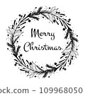 Vintage engraving Christmas wreath illustration. Hand drawn. 109968050