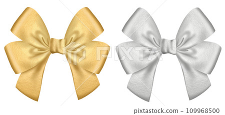 Double bow of silk ribbon, gold and silver Double bow of silk ribbon, gold and silver 109968500