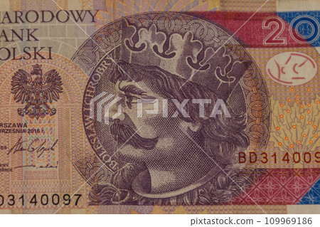 Macro shot of twenty polish zloty banknote Macro shot of twenty polish zloty banknote 109969186