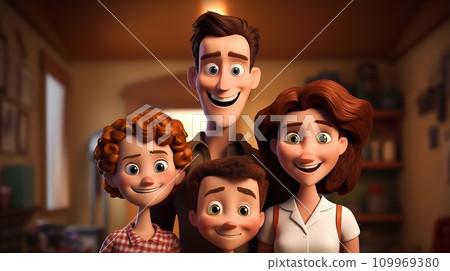 手绘卡通温馨的家庭合影插画素材 109969380