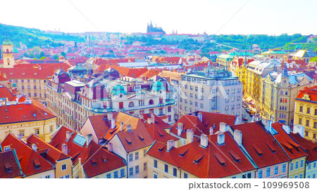 Beautiful view of the medieval cityscape and Prague Castle from the Prague Old Town Hall observation deck 109969508