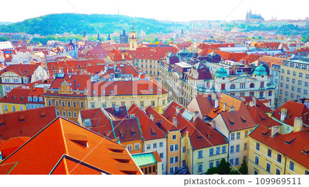 Beautiful view of the medieval cityscape and Prague Castle from the Prague Old Town Hall observation deck 109969511