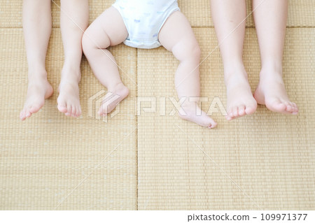 Close-up of legs of sister and brother lying down 109971377