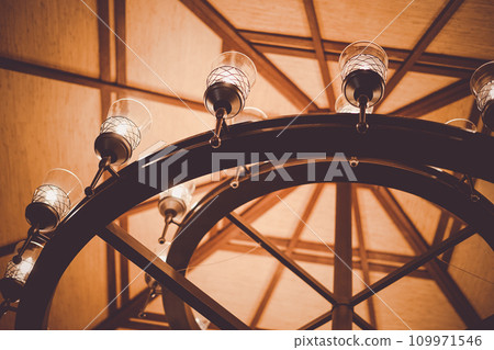 wooden ceiling and lamps wooden ceiling and lamps 109971546