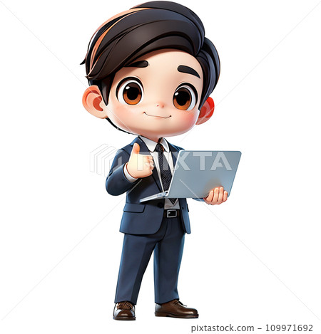 Businessman with laptop computer showing his thumbs up. Businessman with laptop computer showing his thumbs up. 109971692