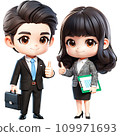 Businessman and businesswoman showing his thumbs up. 109971693