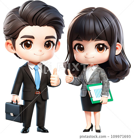 Businessman and businesswoman showing his thumbs up. Businessman and businesswoman showing his thumbs up. 109971693