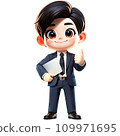 Businessman with laptop computer showing his thumbs up. 109971695