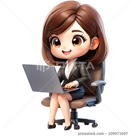 Businesswoman sit chair use device netbook online communicate 109971697