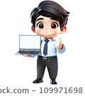 Businessman with laptop computer showing his thumbs up. 109971698