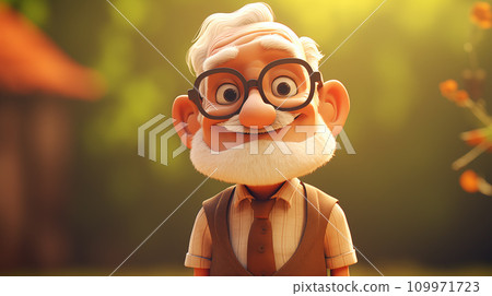 手绘卡通慈祥的老爷爷插画素材 109971723