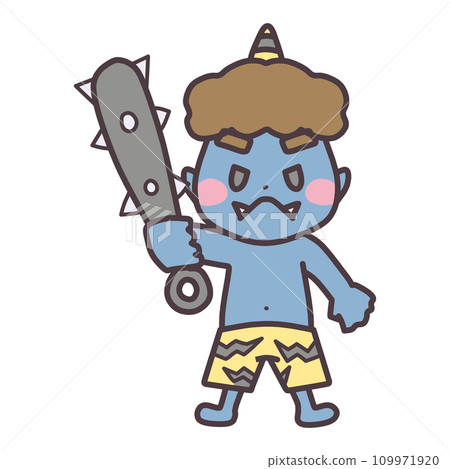 青鬼手持金棍的人物插畫，靈感來自節分。 109971920