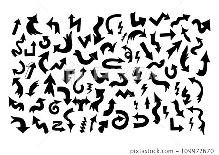 Big set of black flat hand drawn arrows 109972670