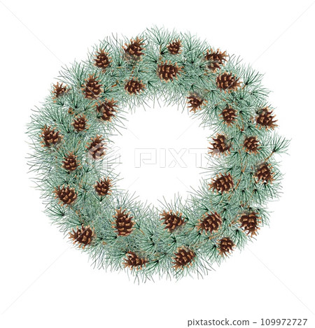 Christmas wreath isolated on white background. 2024. Clipart. Watercolor hand drawn art illustration. For cards, handmade textiles, prints, menus, poster Christmas wreath isolated on white background. 2024. Clipart. Watercolor hand drawn art illustration. For cards, handmade textiles, prints, menus, poster 109972727