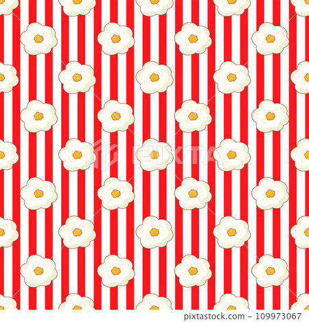 Popcorn background with red and white stripes. Seamless and repeating pattern. Editable objects in the template. Vector illustration. 109973067