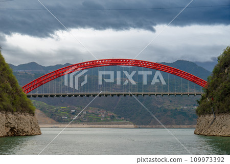 The majestic Three Gorges Bridge over the Yangtze River. The majestic Three Gorges Bridge over the Yangtze River. 109973392