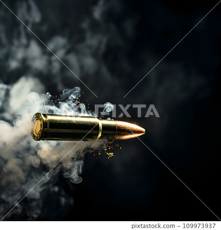 Bullet on a black background in smoke 109973937