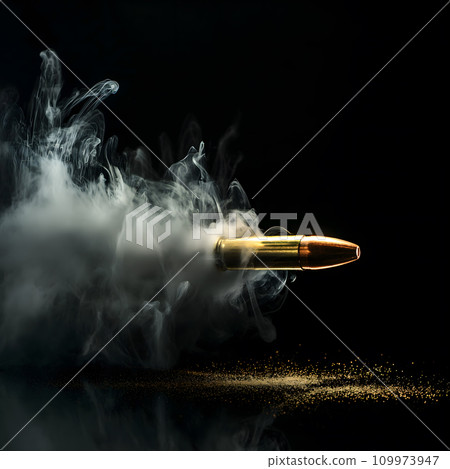 Bullet on a black background in smoke 109973947