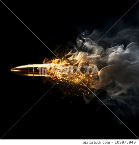 Bullet on a black background in smoke Bullet on a black background in smoke 109973949