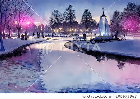 Winter park illuminated by lights-Generative AI 109973968